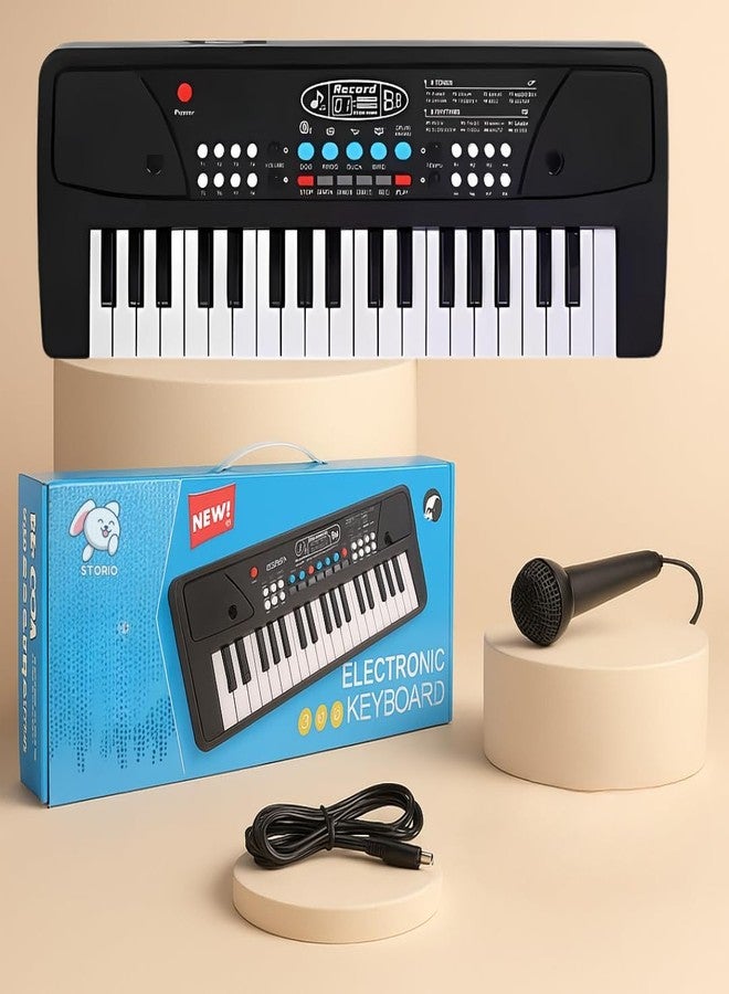 RENARSH Piano 37-Key Electronic Piano Keyboard Toy with DC Power Option, Recording and Microphone - Black - Image 1